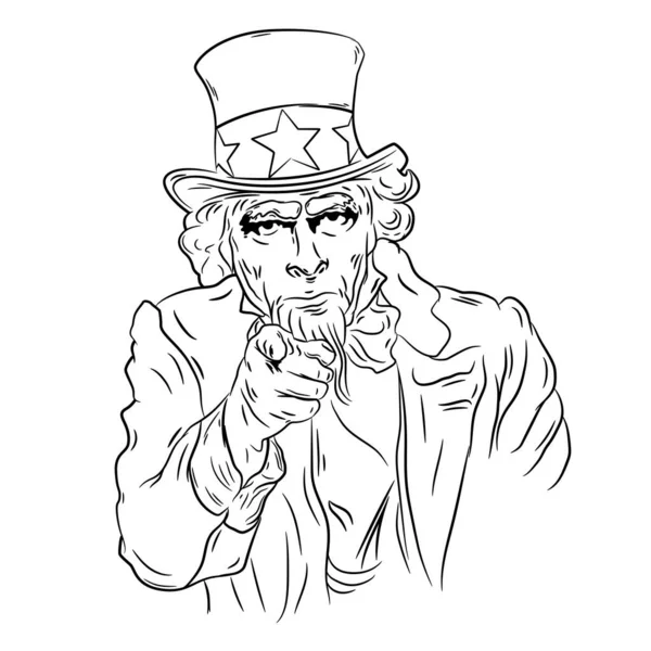 Illustration Uncle Sam Pointing His Finger Isolated White Background — Stock Vector