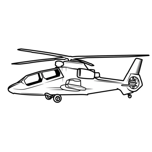 Illustration Gray Helicopter Standing Sideways Isolated White Background Illustration Ink — Stock Vector