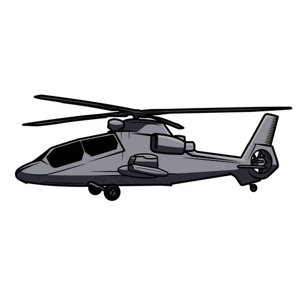 Illustration Gray Helicopter Standing Sideways Isolated White Background — Stock Vector