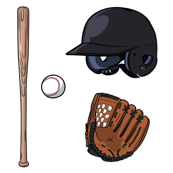 Zestaw Baseballowy Formie Kasku Nietoperza Piłki Rękawicy Izolacja Białym Tle — Wektor stockowy