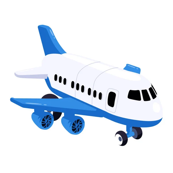 바퀴에 파란색의 장난감 비행기 아이들을 플라스틱 비행기 배경에 고립됨 — 스톡 벡터
