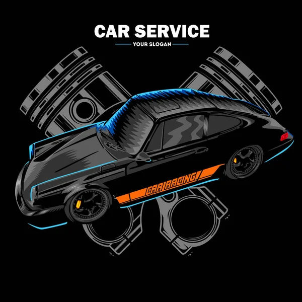 Illustration Form Car Background Auto Pistons Black Background Inscription Top — Stock Vector
