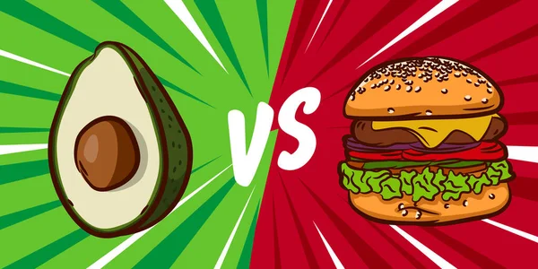 Avacado Cheeseburger Illüstrasyonu Sağlıklı Yiyeceklere Karşı Fast Food Kavramı — Stok Vektör