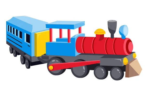 Illustratie Van Een Speelgoed Locomotief Met Een Treinwagon Kinderspeelgoed Vorm — Stockvector