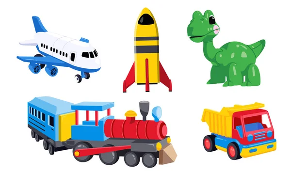 Kinderspeelgoed Voor Jongen Vorm Van Een Vliegtuig Raket Trein Vrachtwagen — Stockvector