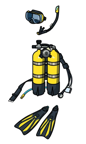 Mergulhador Está Pronto Tanques Oxigênio Máscara Barbatanas Snorkel Para Respiração — Vetor de Stock