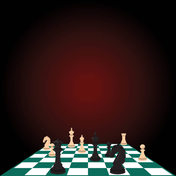 Иллюстрация зеленой шахматной доски и шахматистов на черном фоне