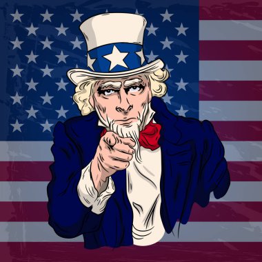 Sema Amca 'nın bizi işaret ettiği görüntüsü. Vatansever ruh hali. Arka planda Amerikan bayrağı