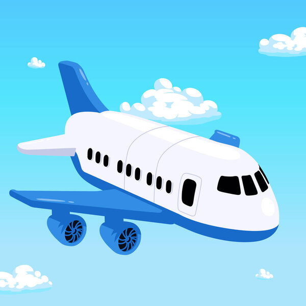 Иллюстрация летающего в небе мультяшного самолета