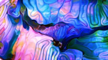 Sıvı Renkli Boya ağır çekimde patent alır. Sıvı renkli boya desenleri üst görünüm. Çok renkli sıvı boya yüzeyi.