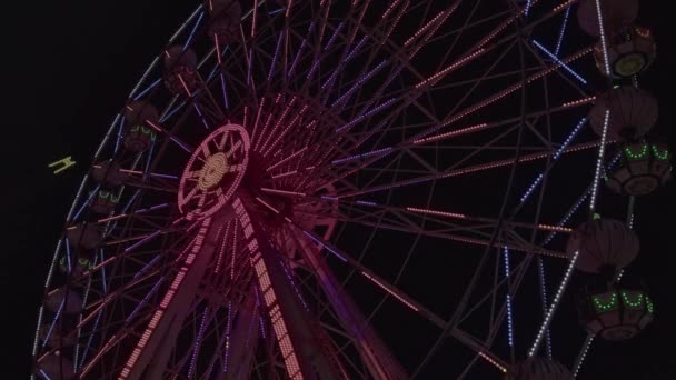 Ferris Wheel Spinning Parku Rozrywki Ciemnym Nagraniu Nocy — Wideo stockowe