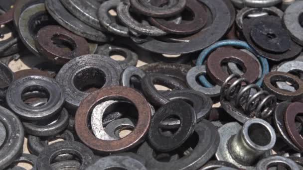 Old Rusty Industrial Screws Bolt Dan Nut Washers Footage — Stok Video