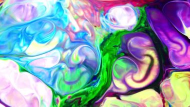 Sıvı Renkli Boya ağır çekimde patent alır. Sıvı renkli boya desenleri üst görünüm. Çok renkli sıvı boya yüzeyi.