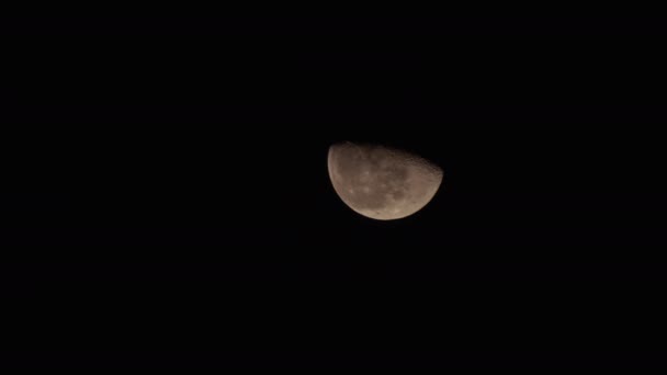 Half Moon Brilha Céu Black Cloudy Night Footage — Vídeo de Stock