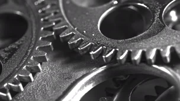 灰色金属工业齿轮的工作原理和运动轨迹 — 图库视频影像