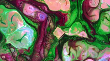 Sıvı Renkli Boya ağır çekimde patent alır. Sıvı renkli boya desenleri üst görünüm. Çok renkli sıvı boya yüzeyi.