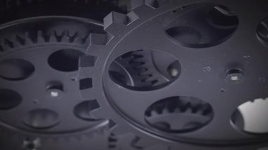 Black Mechanical Cogs Gear Wheels Footage.