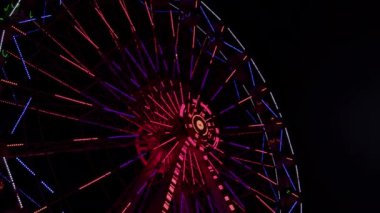 Illuminated Ferris Wheel at Night Footage.