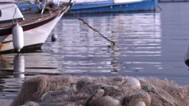 Rete Pesca Barche Pesca Nel Porto — Video Stock