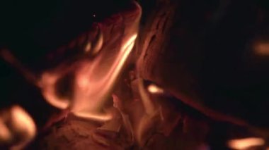 Close Up of Red Top View Wood Stove Fire Flames Footage.