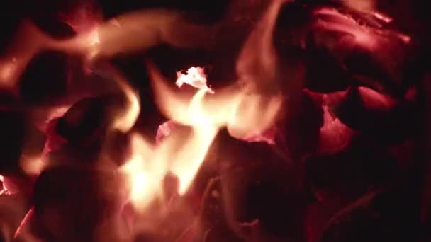 Close Red Top View Coal Stove Fire Flames Footage — Stock Video