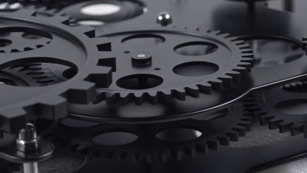 Όμορφη Black Gears Top View Διαχρονικό Περιστρεφόμενο Πλάνα — Αρχείο Βίντεο