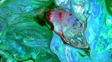 Sıvı Renkli Boya ağır çekimde patent alır. Sıvı renkli boya desenleri üst görünüm. Çok renkli sıvı boya yüzeyi.