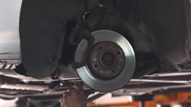Reparação Sistema Disco Freio Carro Uma Filmagem Oficina — Vídeo de Stock