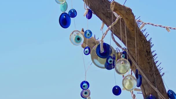 Traditional Turkish Lucky Evil Eye Beads Amulet Hanging Dried Tree — Stock Video
