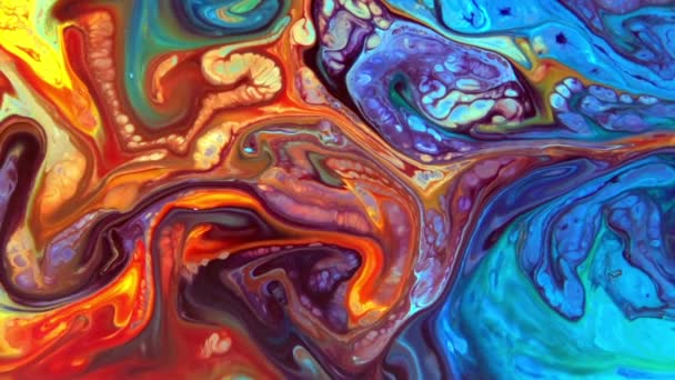 Las Manchas Pintura Líquida Colorida Mezclan Cámara Lenta Patrones Pintura — Vídeos de Stock
