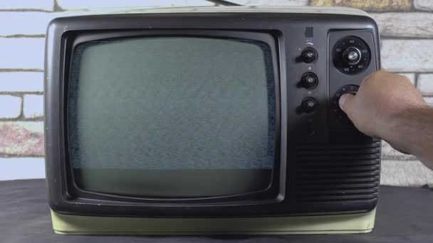 Handmatige Channel Tuning Noise Screen Met Vintage Analoge Knoppen Beeldmateriaal — Stockvideo