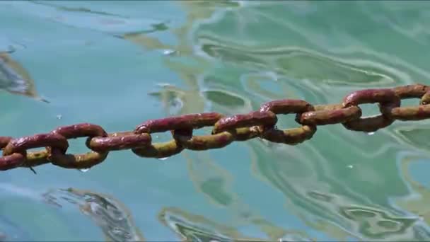 Rusty Chain Swinging Seawater Video — Stock video
