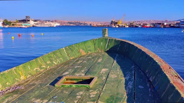 Port Drewnianej Łodzi Rybackiej Pokładu Izmir City Recorage — Wideo stockowe