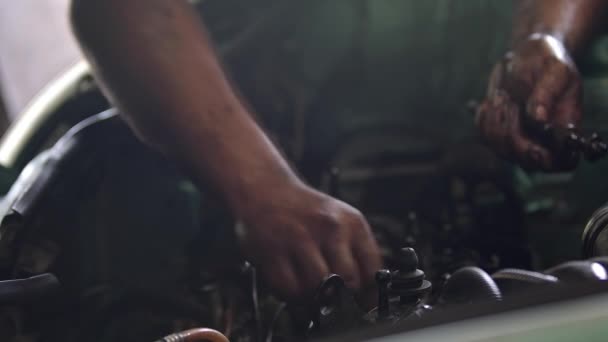 Bolts Removed Old Car Engine Repair Shop Footage — Video