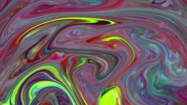 Psikedelik renkli renkli resimlerle soyut bir arkaplan. Sıvı boyanın hareket edip yavaşça kaymasıyla organik etki. Dönüyor ve yayılıyor.