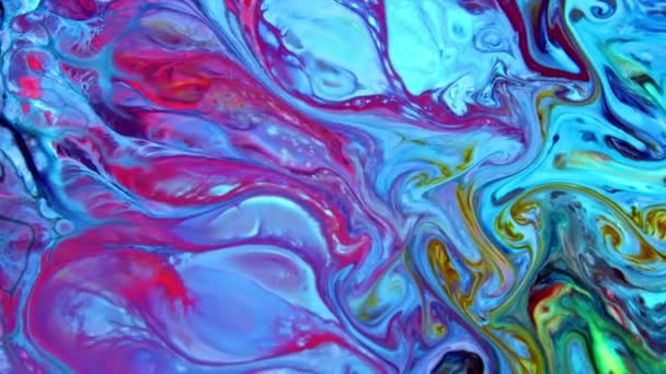 Fluid Painting Abstract Texture Intensive Colorful Mix Galactic Vibrant Colors — Stock Video
