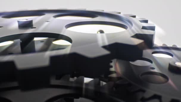 Cogs Wheel Rotation Arbetar Magnifika Ljusbilder — Stockvideo