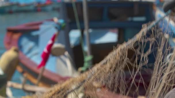 Підготовка Рибальських Сіток Порту Риболовлі — стокове відео