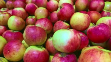 Pazar Stall 'daki Organik Kırmızı Elma Yığını Görüntüsü.