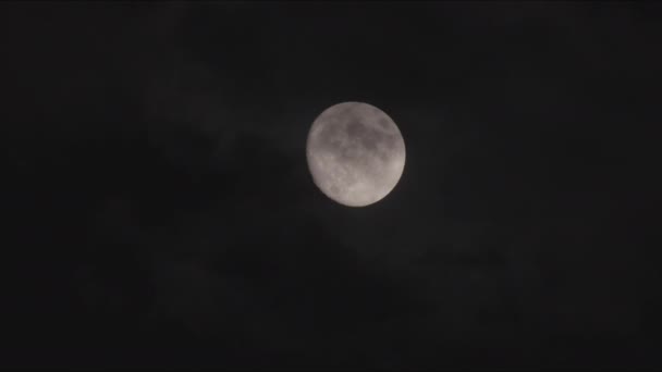 Nori Plutind Peste Lună Plină Strălucitoare Filmul Noapte Întunecată — Videoclip de stoc