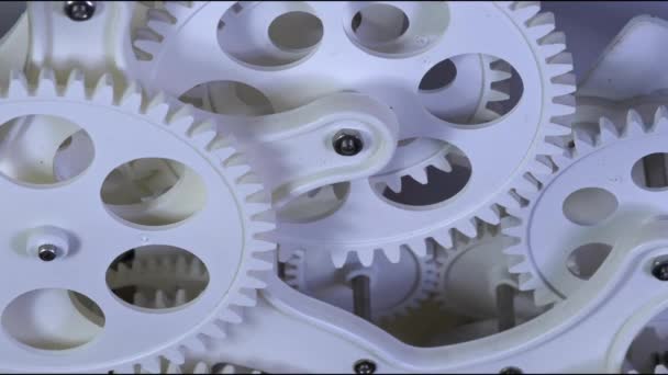 Oud Cogwheel White Gear Mechanism Werkende Beelden — Stockvideo