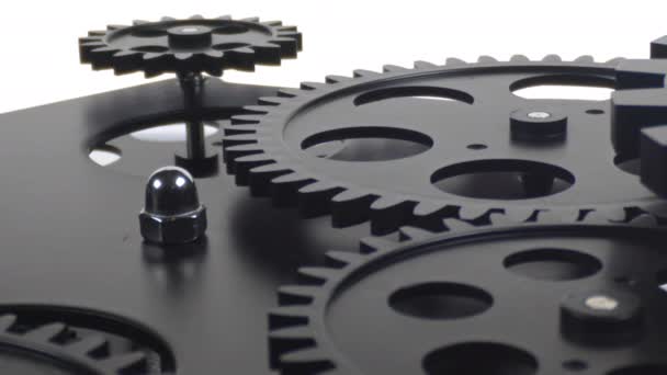 Velho Cogwheel Mecanismo Engrenagem Branca Filmagem Trabalho — Vídeo de Stock