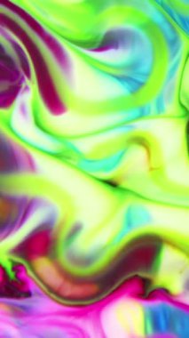 Dikey Sıvı Renkli Boya Yavaş Çekimde Patladı. Sıvı Renk Boya Desenleri Üst Görünüm. Çoklu Renkli Sıvı Boya Yüzeyi.