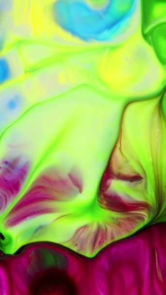 Vertical Liquid Colorful Paint Pattens Mix Slow Motion Padrões Pintura — Vídeo de Stock