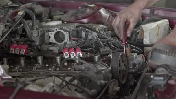 Reparatie Van Oude Benzine Lpg Car Engine Beelden — Stockvideo