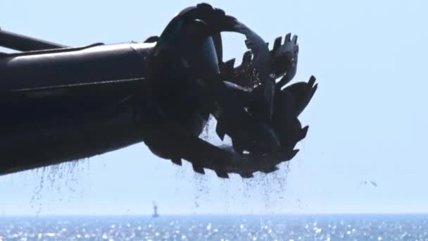 Preparação Veículo Dragagem Que Limpa Lodo Mar Filmagem Lixo — Vídeo de Stock