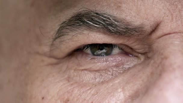 Viejo Anciano Mirando Cámara Con Cejas Blanqueadas — Vídeos de Stock