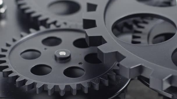 Black Cogs Máquina Roda Movimento Símbolo Filmagem Trabalho Equipe — Vídeo de Stock