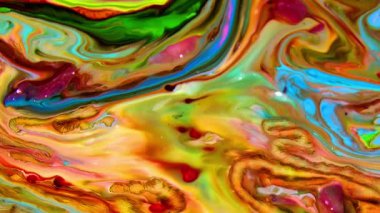 Sıvı boyaların akışkanlığıyla oluşan bu desenler renklerin karışması ve renklerin dansıyla oluşan büyüleyici harmoni ve dinamik hareketi gözler önüne seriyor. Yaratıcılığın keşfi ve renklerin sonsuz dönüşümü için görsel ziyafet. 