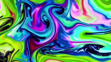 Renkli Dalgalar ve Sıvı Boya Karışım Arkaplanlı, Sıçrama ve Girdap Görüntüleriyle Sıvı Sanat 'ın Moda Akrilik Dokusu Resim Çizimi.